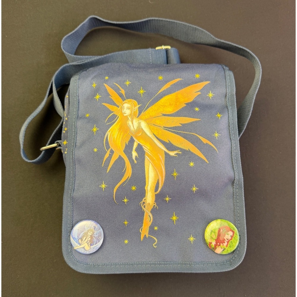 Amy Brown Firefly Fairy Crossbody Bag Blue Canvas Utility Elf Grunge Ethereal